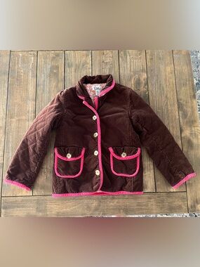 Vintage Lilly Pulitzer Brown Corduroy Quilted Jacket Hot Pink Trim Girls size 5